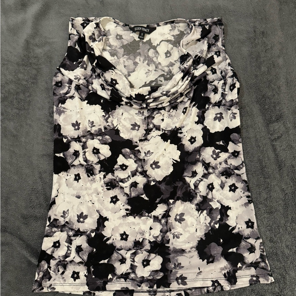 Black/Grey/White Floral Cowl Neck Top